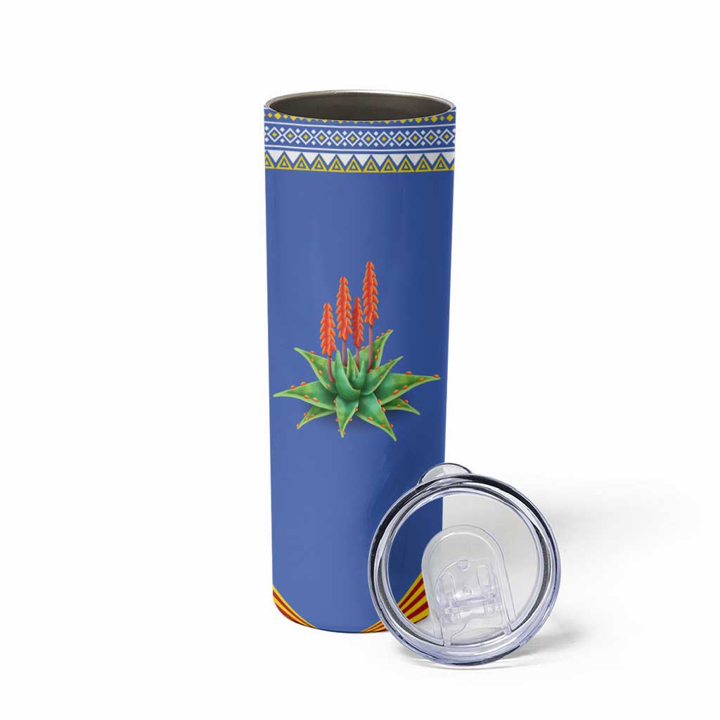 Eswatini Aloe Vera Skinny Tumbler with Flag Print and Cultural Motif From Thorn to Flame