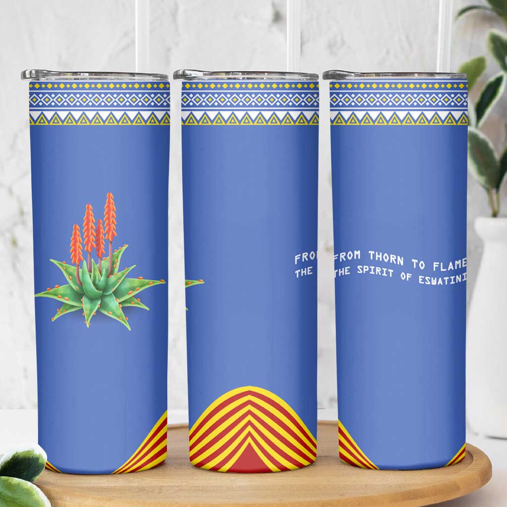 Eswatini Aloe Vera Skinny Tumbler with Flag Print and Cultural Motif From Thorn to Flame