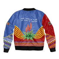 Eswatini Aloe Vera Sleeve Zip Bomber Jacket with Flag Print and Cultural Motif From Thorn to Flame