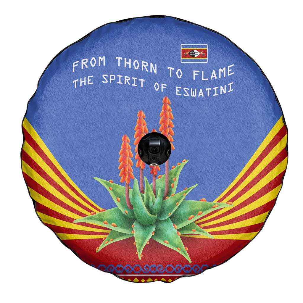Eswatini Aloe Vera Spare Tire Cover with Flag Print and Cultural Motif From Thorn to Flame