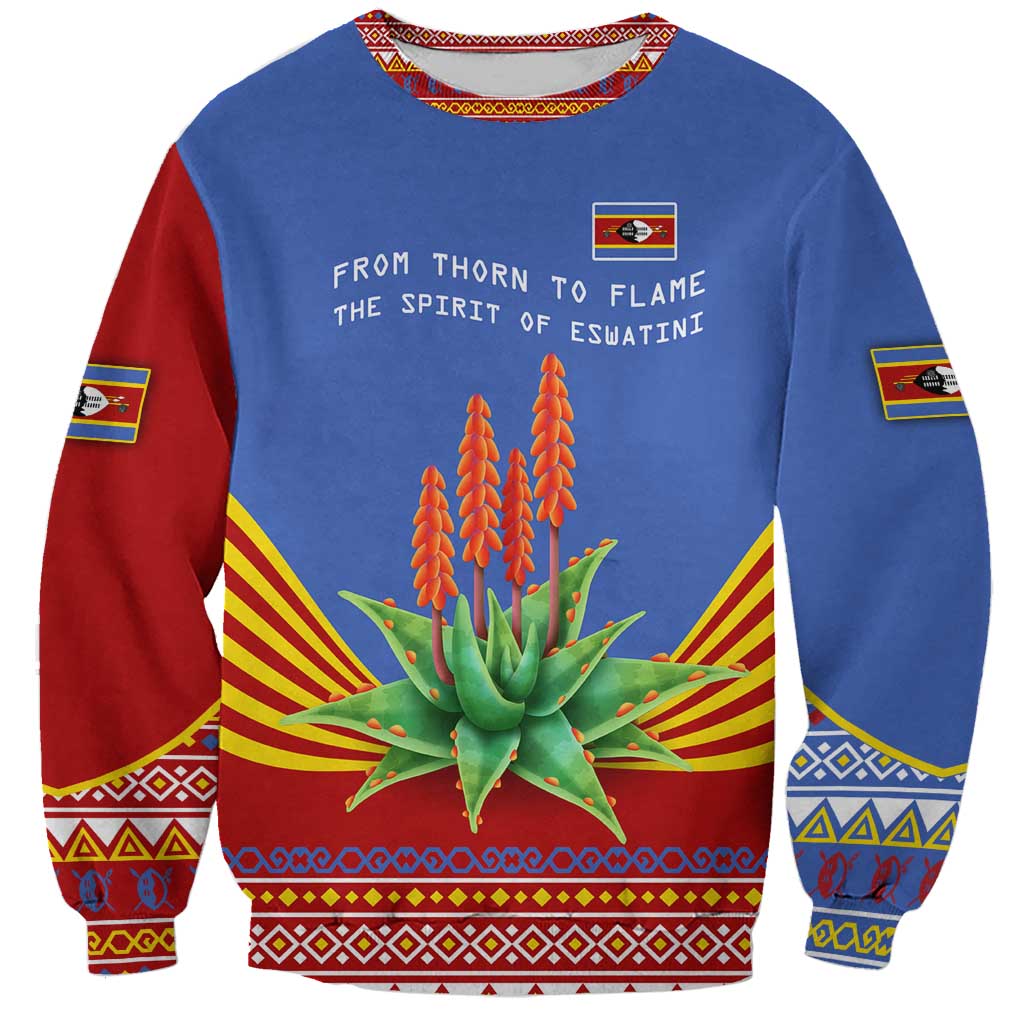 Eswatini Aloe Vera Sweatshirt with Flag Print and Cultural Motif From Thorn to Flame