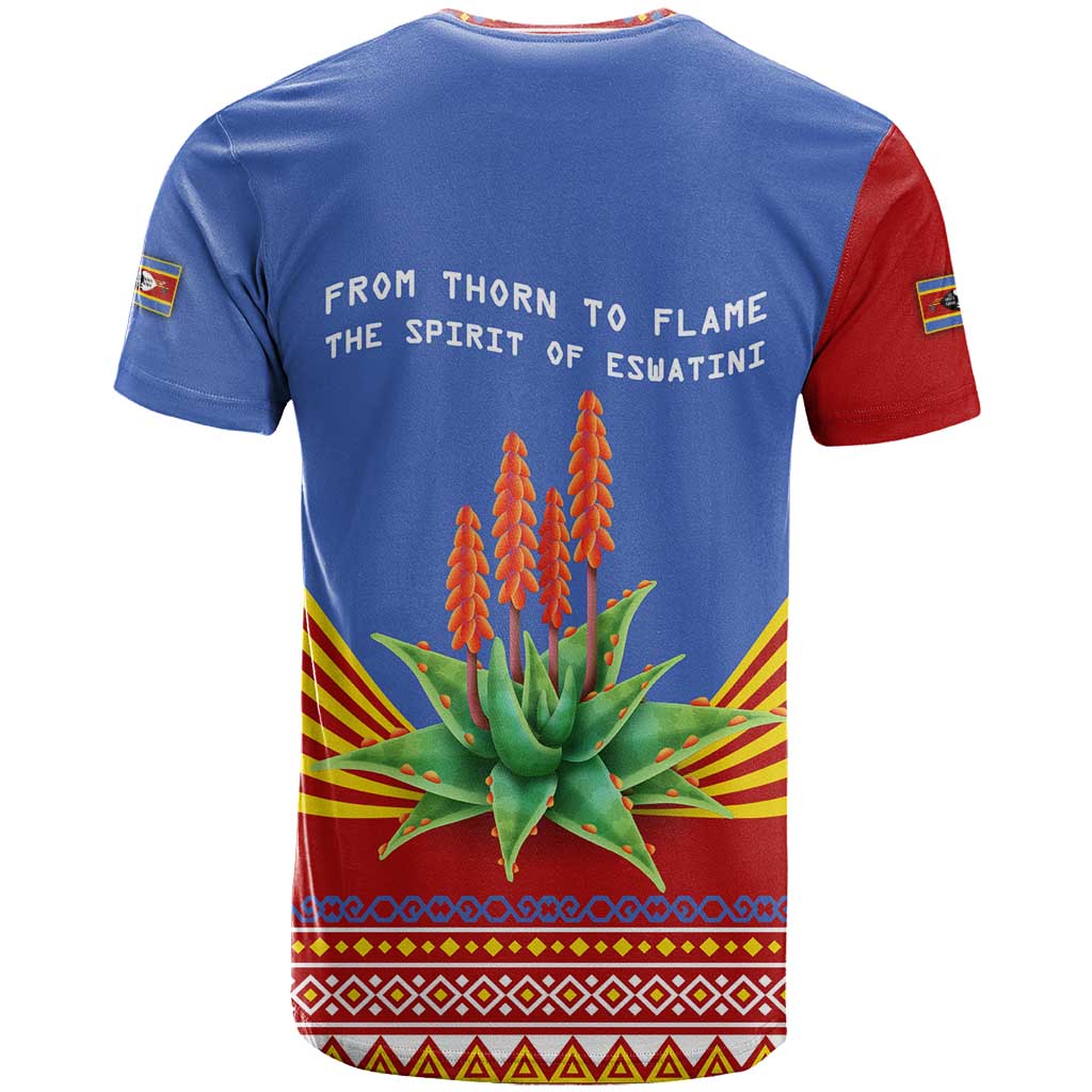 Eswatini Aloe Vera T Shirt with Flag Print and Cultural Motif From Thorn to Flame