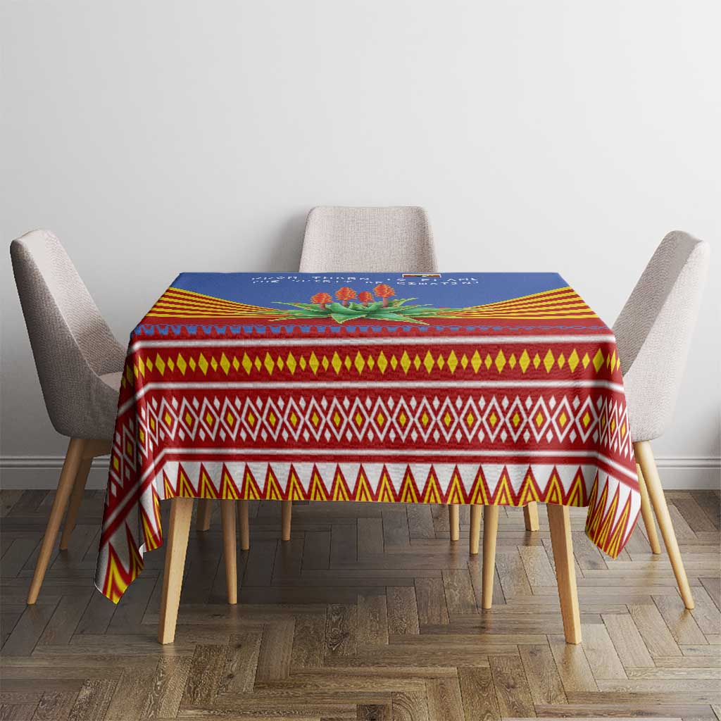Eswatini Aloe Vera Tablecloth with Flag Print and Cultural Motif From Thorn to Flame