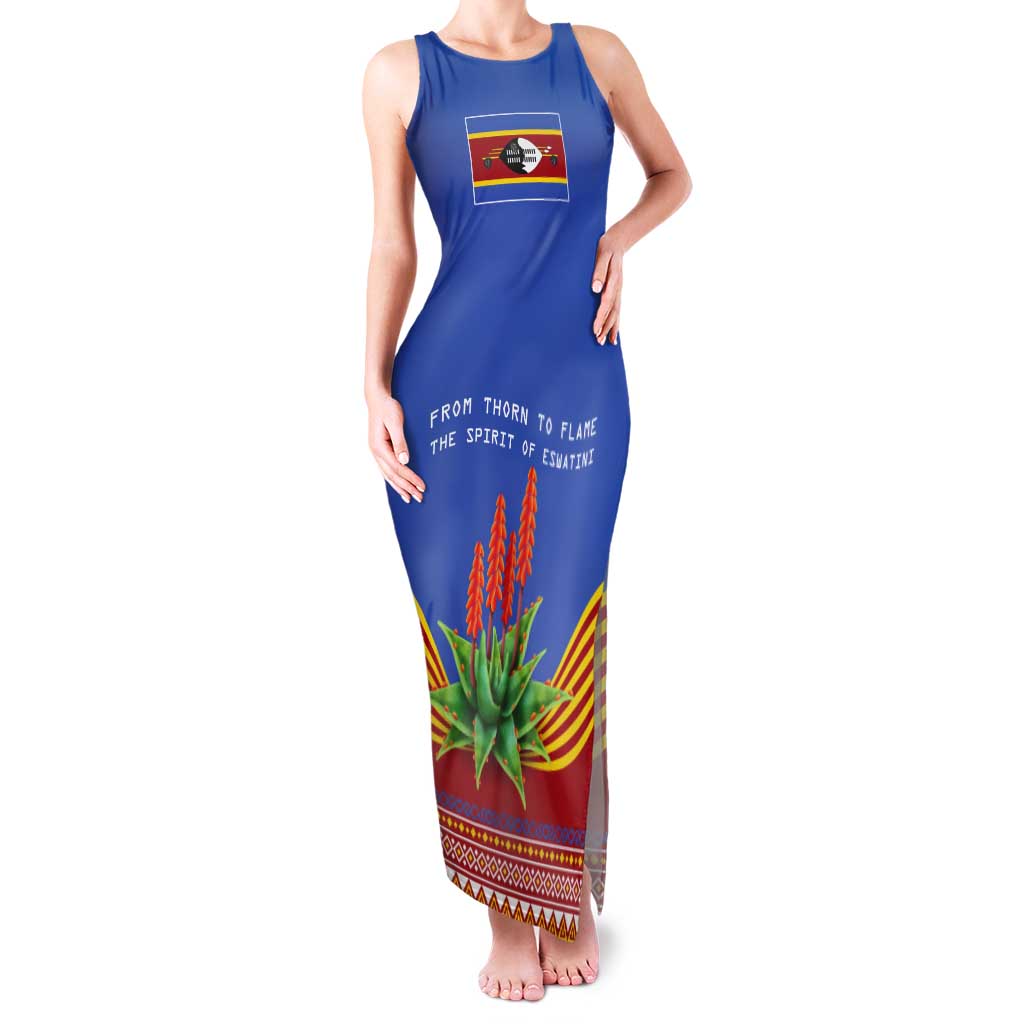 Eswatini Aloe Vera Tank Maxi Dress with Flag Print and Cultural Motif From Thorn to Flame