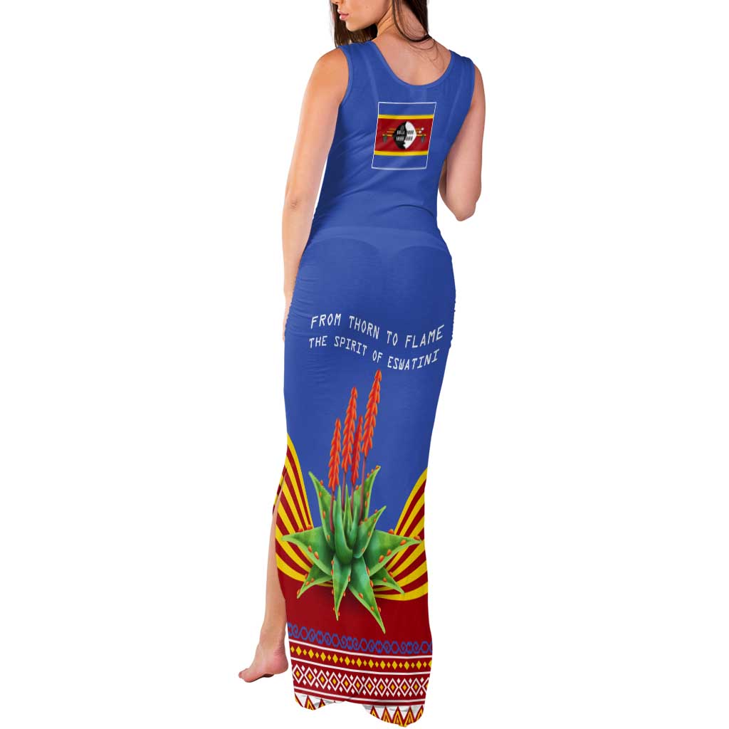 Eswatini Aloe Vera Tank Maxi Dress with Flag Print and Cultural Motif From Thorn to Flame