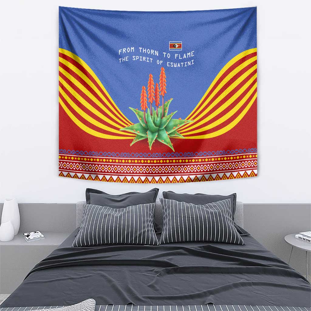 Eswatini Aloe Vera Tapestry with Flag Print and Cultural Motif From Thorn to Flame