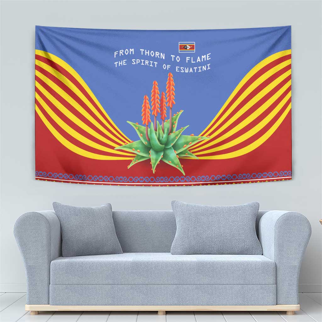 Eswatini Aloe Vera Tapestry with Flag Print and Cultural Motif From Thorn to Flame