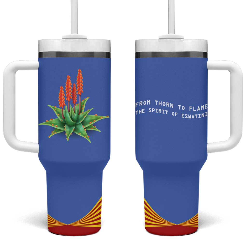 Eswatini Aloe Vera Tumbler With Handle with Flag Print and Cultural Motif From Thorn to Flame