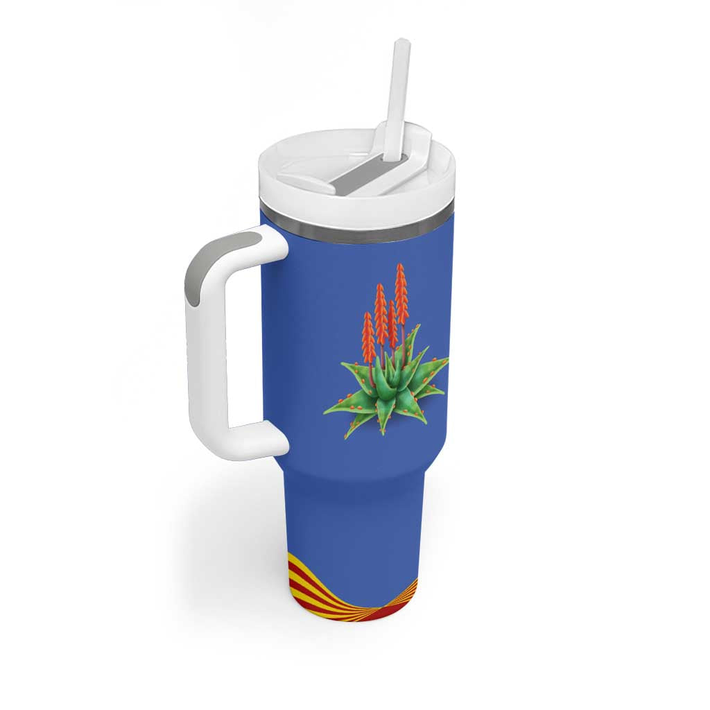 Eswatini Aloe Vera Tumbler With Handle with Flag Print and Cultural Motif From Thorn to Flame