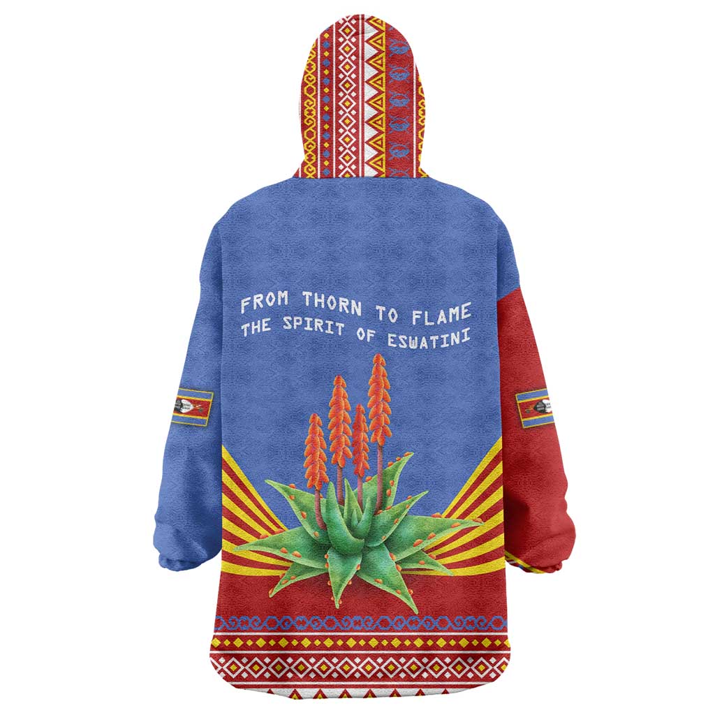 Eswatini Aloe Vera Wearable Blanket Hoodie with Flag Print and Cultural Motif From Thorn to Flame