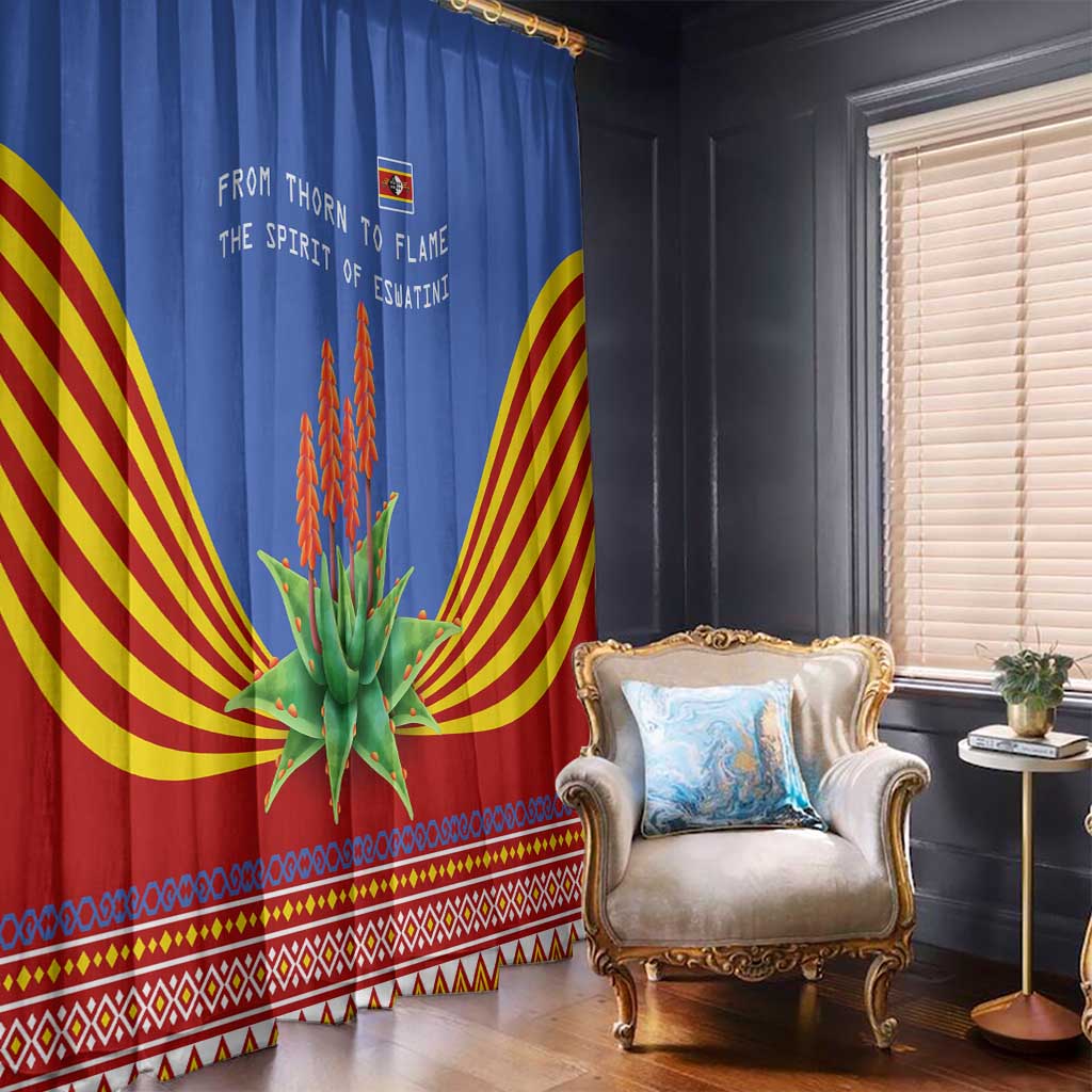 Eswatini Aloe Vera Window Curtain with Flag Print and Cultural Motif From Thorn to Flame