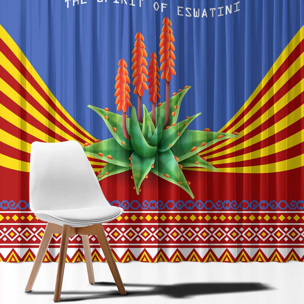 Eswatini Aloe Vera Window Curtain with Flag Print and Cultural Motif From Thorn to Flame
