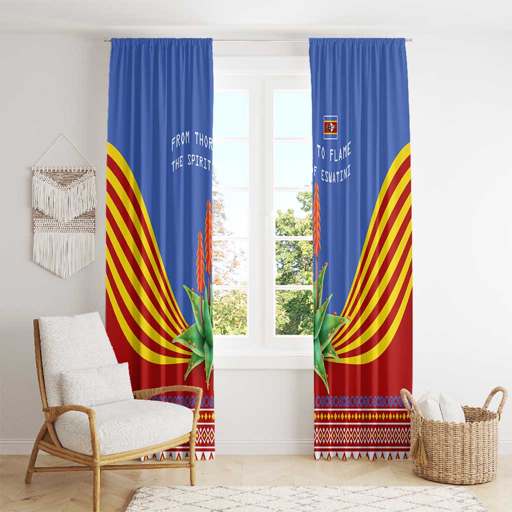 Eswatini Aloe Vera Window Curtain with Flag Print and Cultural Motif From Thorn to Flame