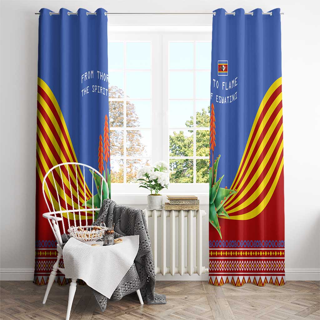 Eswatini Aloe Vera Window Curtain with Flag Print and Cultural Motif From Thorn to Flame
