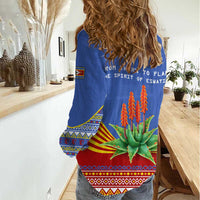 Eswatini Aloe Vera Women Casual Shirt with Flag Print and Cultural Motif From Thorn to Flame