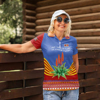 Eswatini Aloe Vera Women Polo Shirt with Flag Print and Cultural Motif From Thorn to Flame