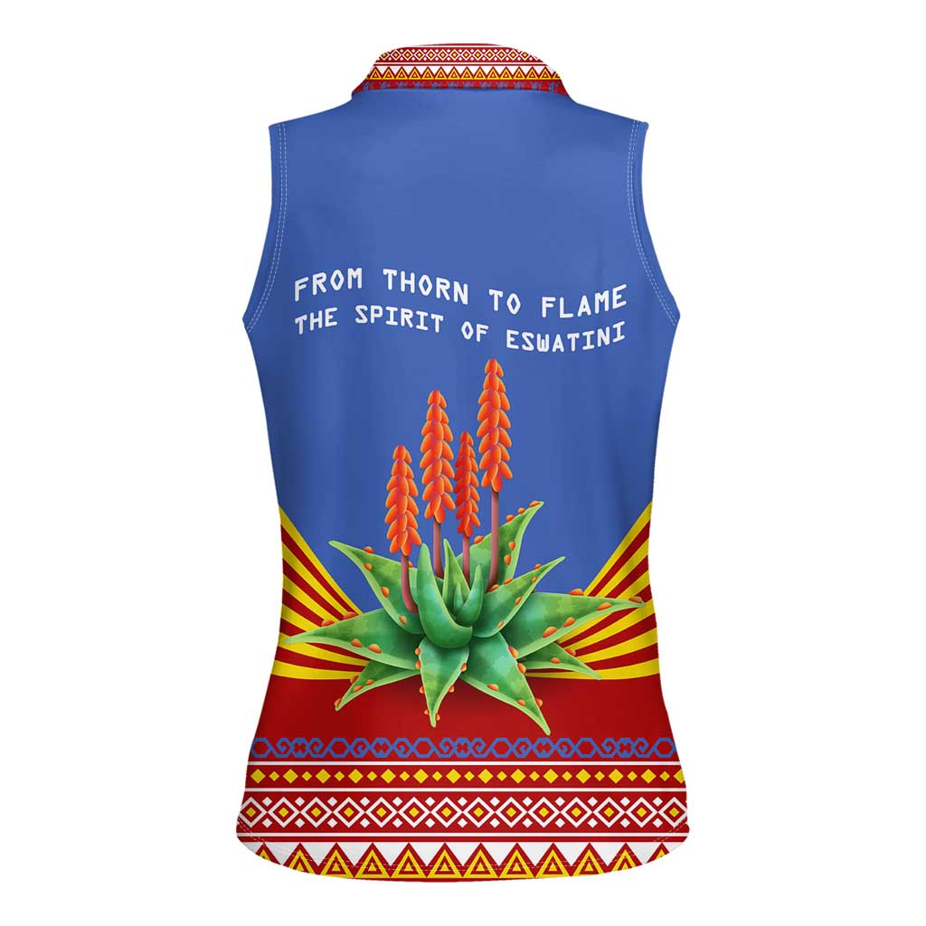 Eswatini Aloe Vera Women Sleeveless Polo Shirt with Flag Print and Cultural Motif From Thorn to Flame