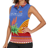 Eswatini Aloe Vera Women Sleeveless Polo Shirt with Flag Print and Cultural Motif From Thorn to Flame