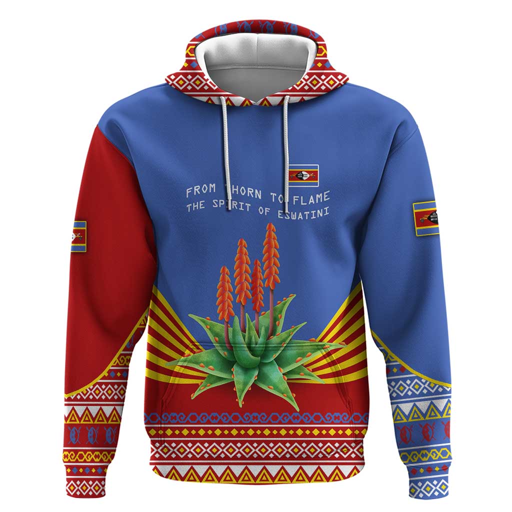 Eswatini Aloe Vera Zip Hoodie with Flag Print and Cultural Motif From Thorn to Flame
