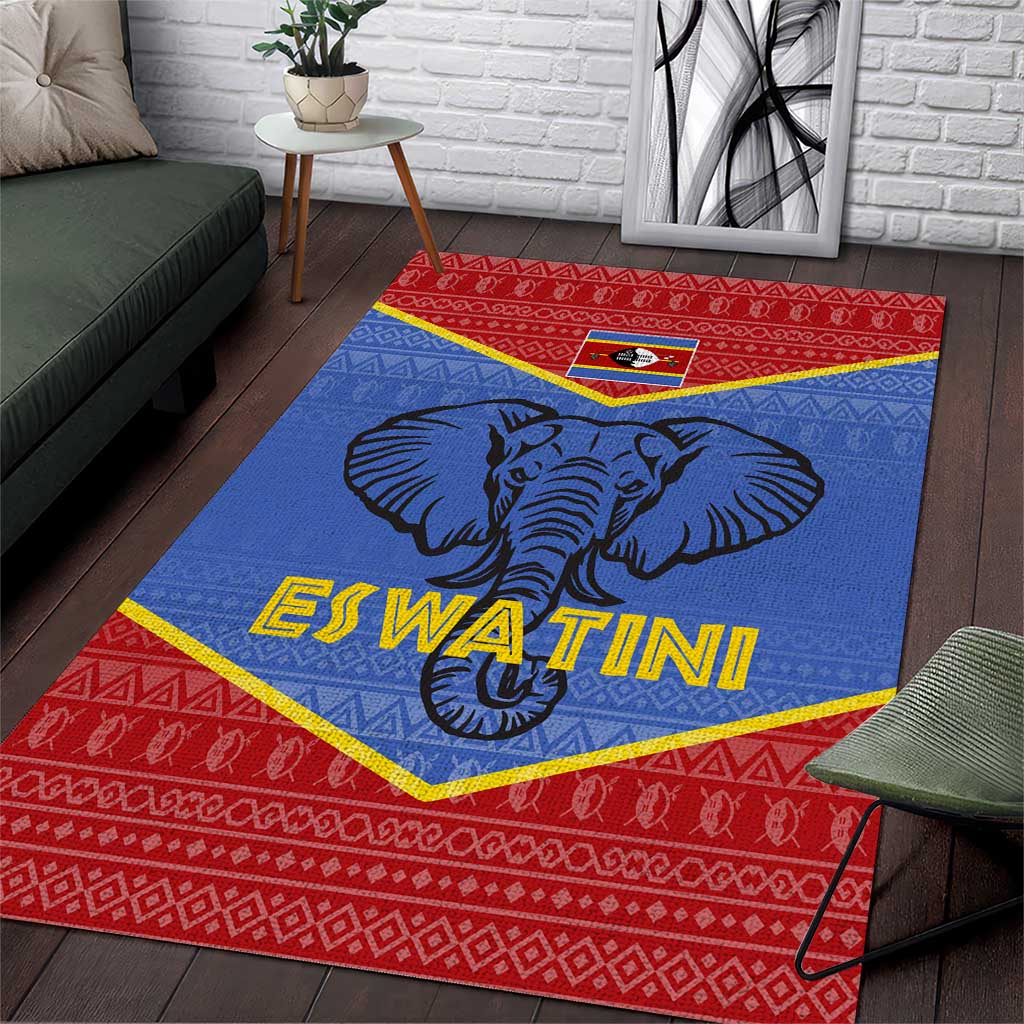 Eswatini Elephant Area Rug with Tribal Print and National Flag Details