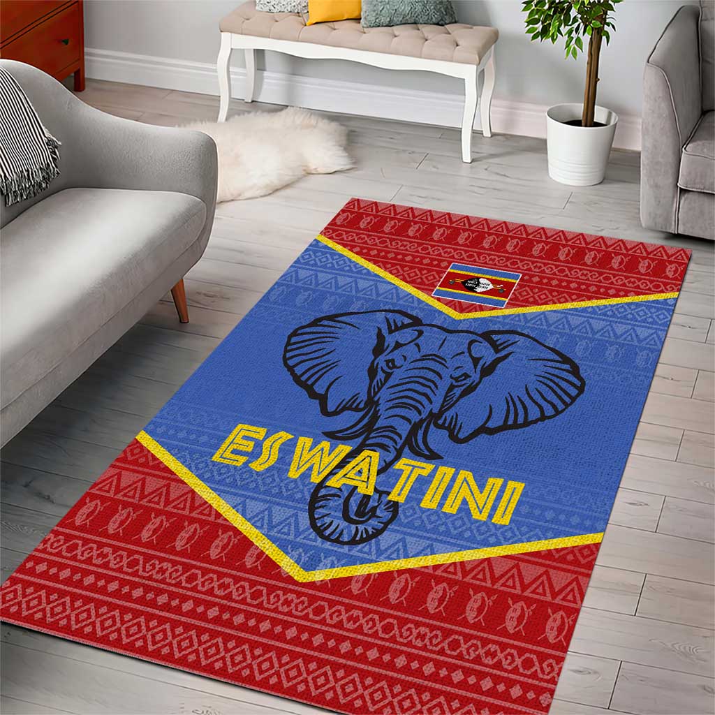 Eswatini Elephant Area Rug with Tribal Print and National Flag Details
