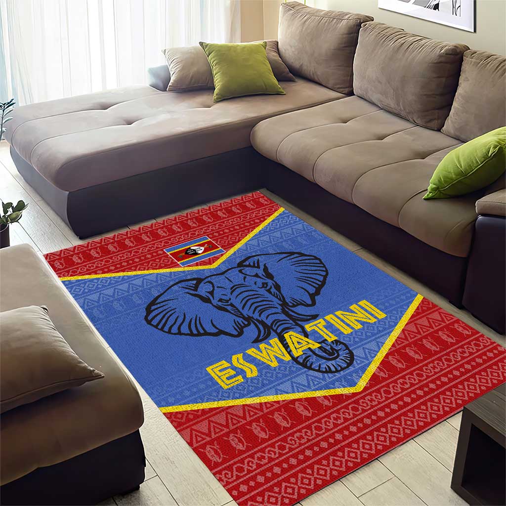 Eswatini Elephant Area Rug with Tribal Print and National Flag Details