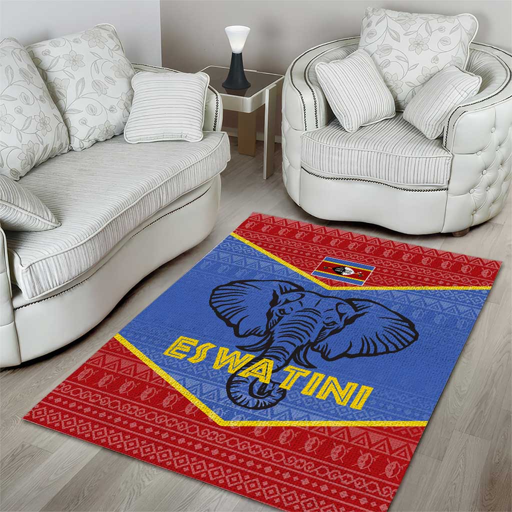 Eswatini Elephant Area Rug with Tribal Print and National Flag Details