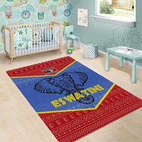 Eswatini Elephant Area Rug with Tribal Print and National Flag Details