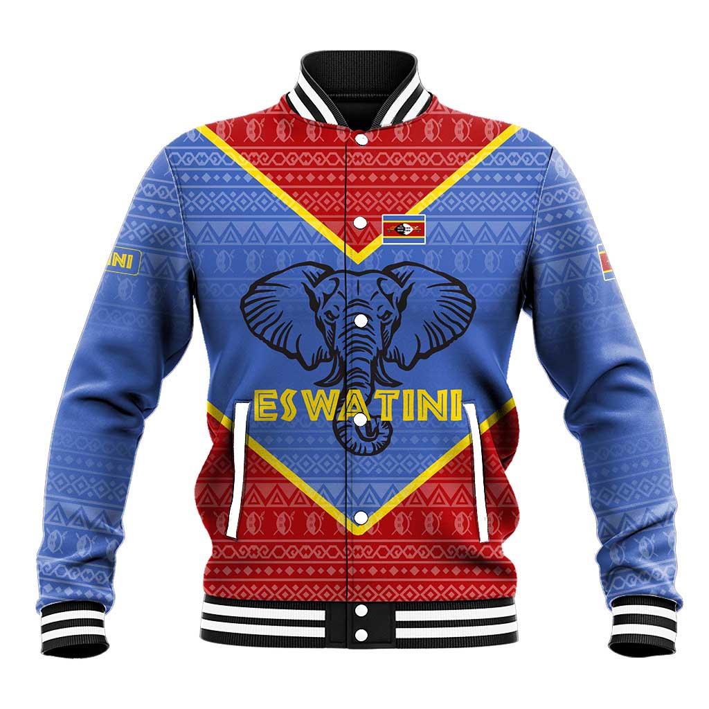 Eswatini Elephant Baseball Jacket with Tribal Print and National Flag Details