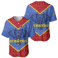 Eswatini Elephant Baseball Jersey with Tribal Print and National Flag Details