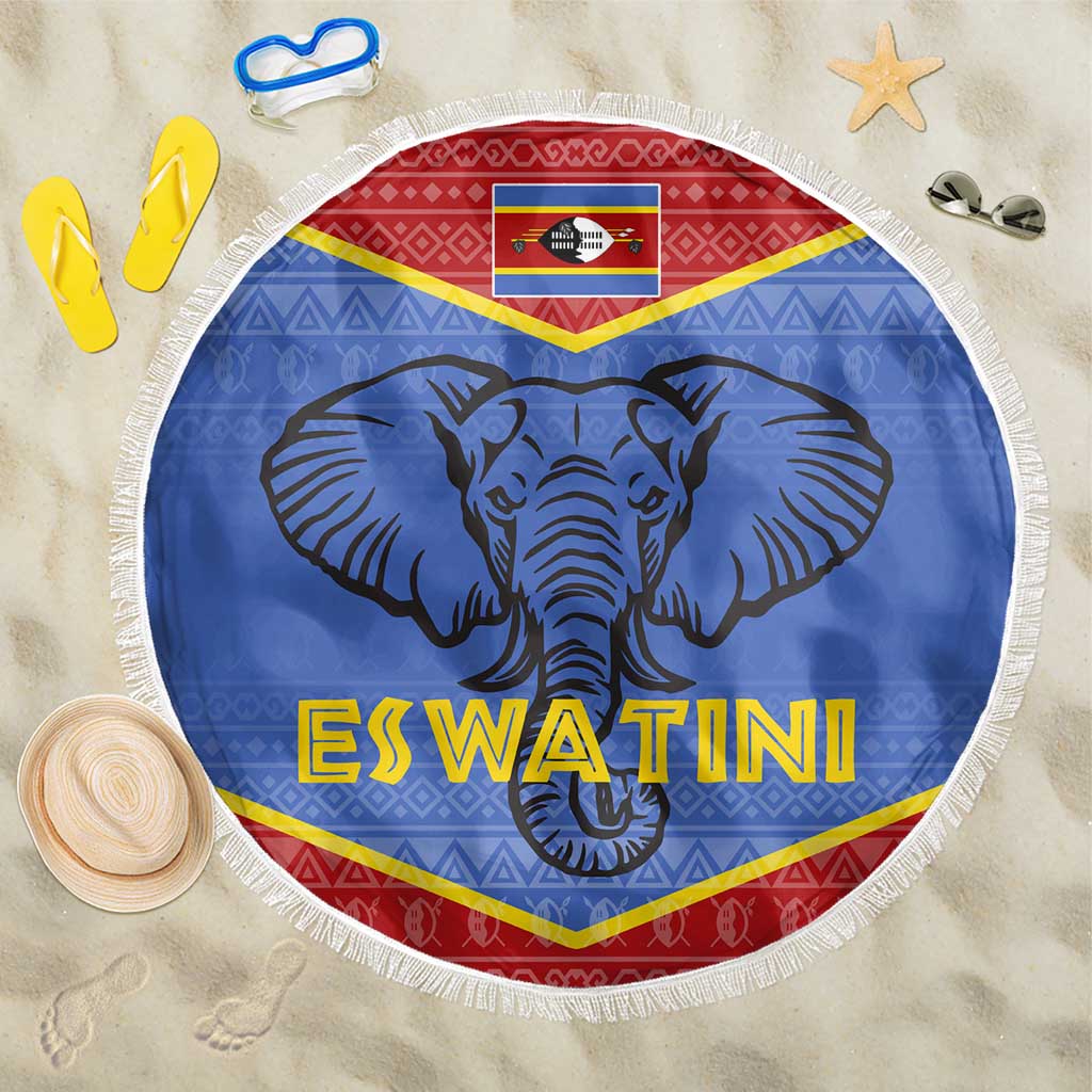 Eswatini Elephant Beach Blanket with Tribal Print and National Flag Details