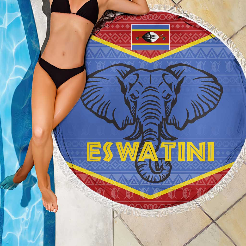 Eswatini Elephant Beach Blanket with Tribal Print and National Flag Details