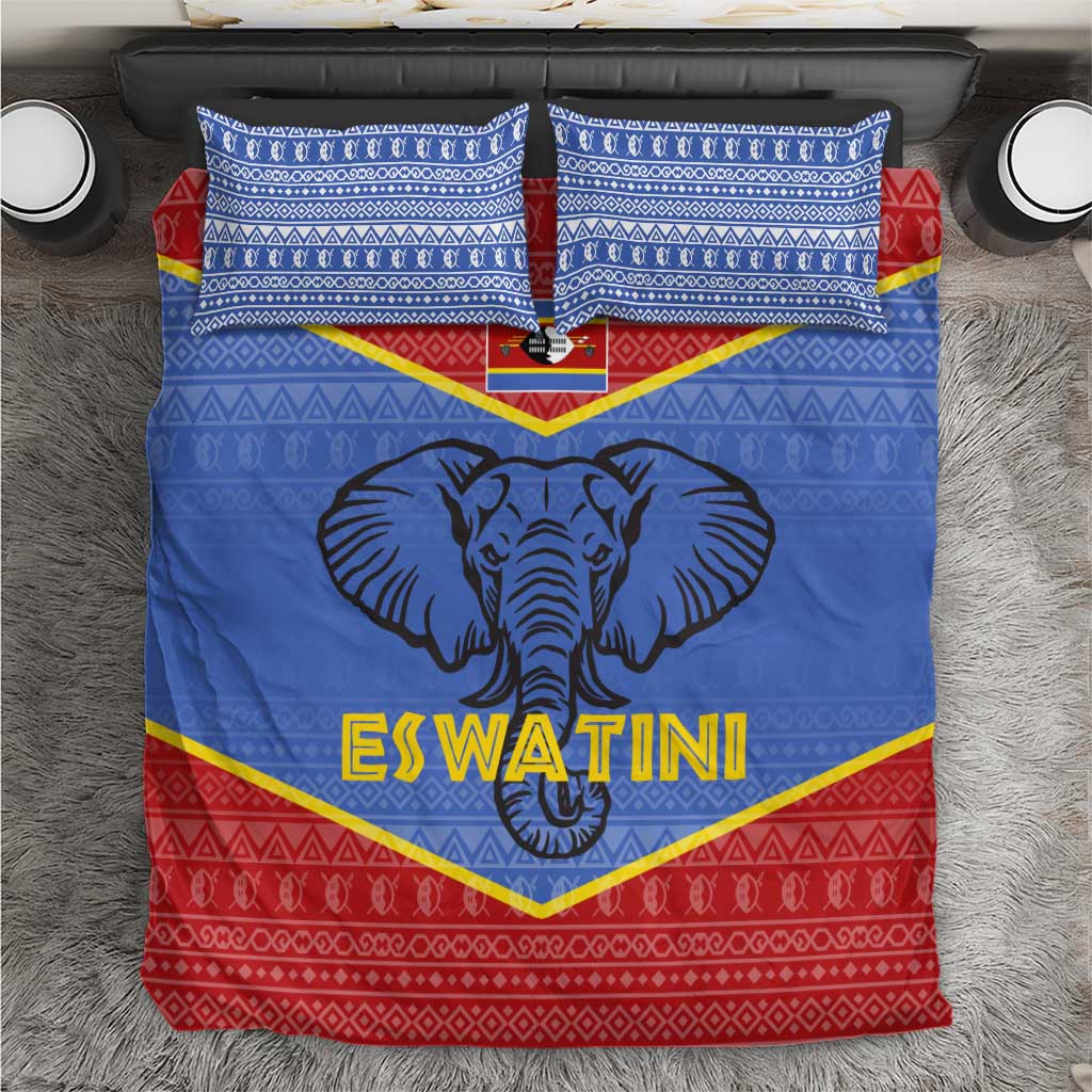 Eswatini Elephant Bedding Set with Tribal Print and National Flag Details