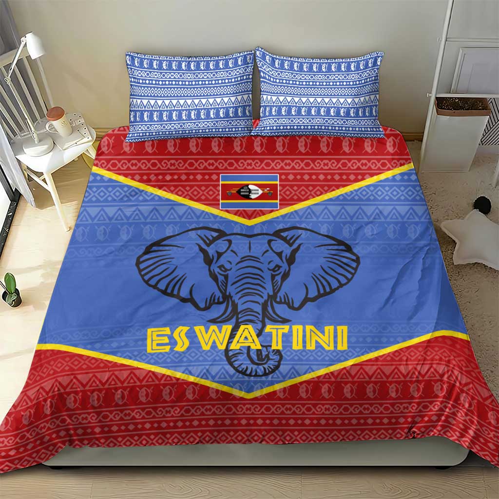 Eswatini Elephant Bedding Set with Tribal Print and National Flag Details