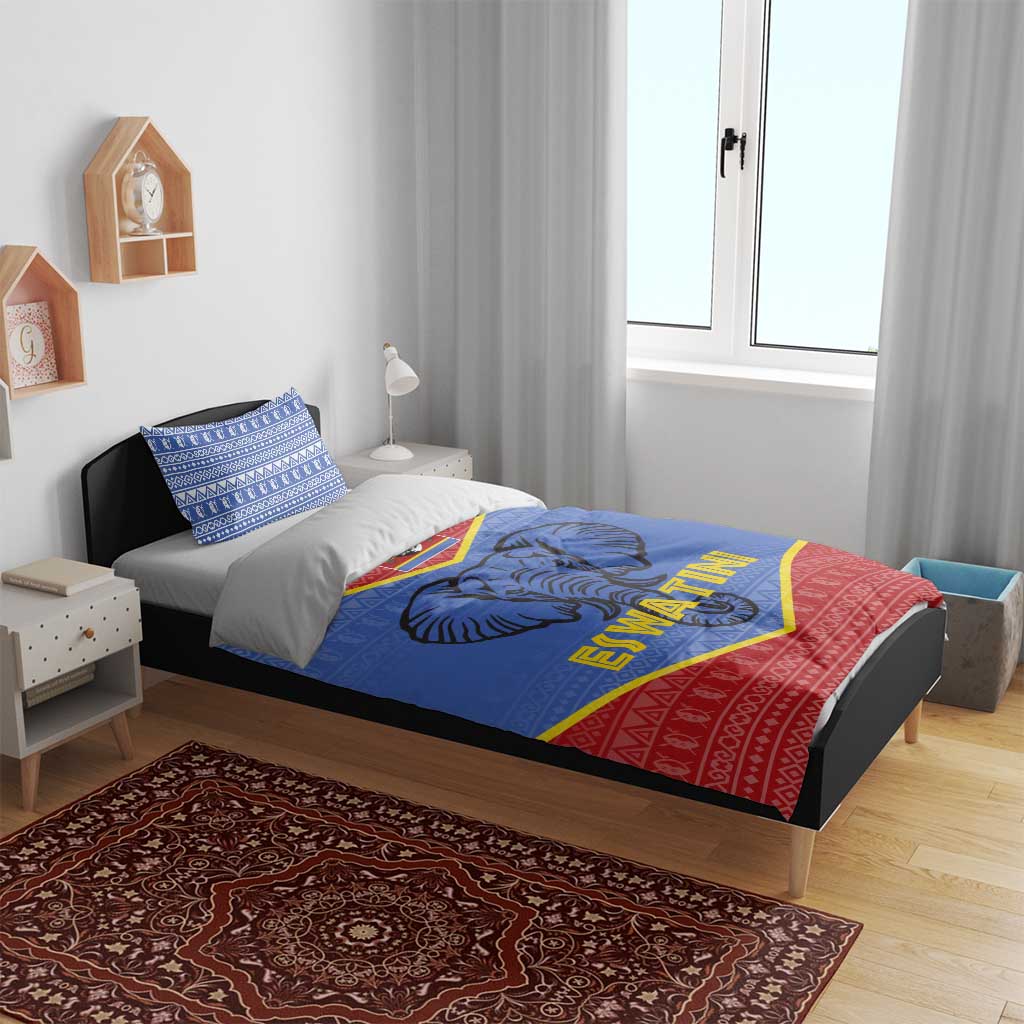 Eswatini Elephant Bedding Set with Tribal Print and National Flag Details