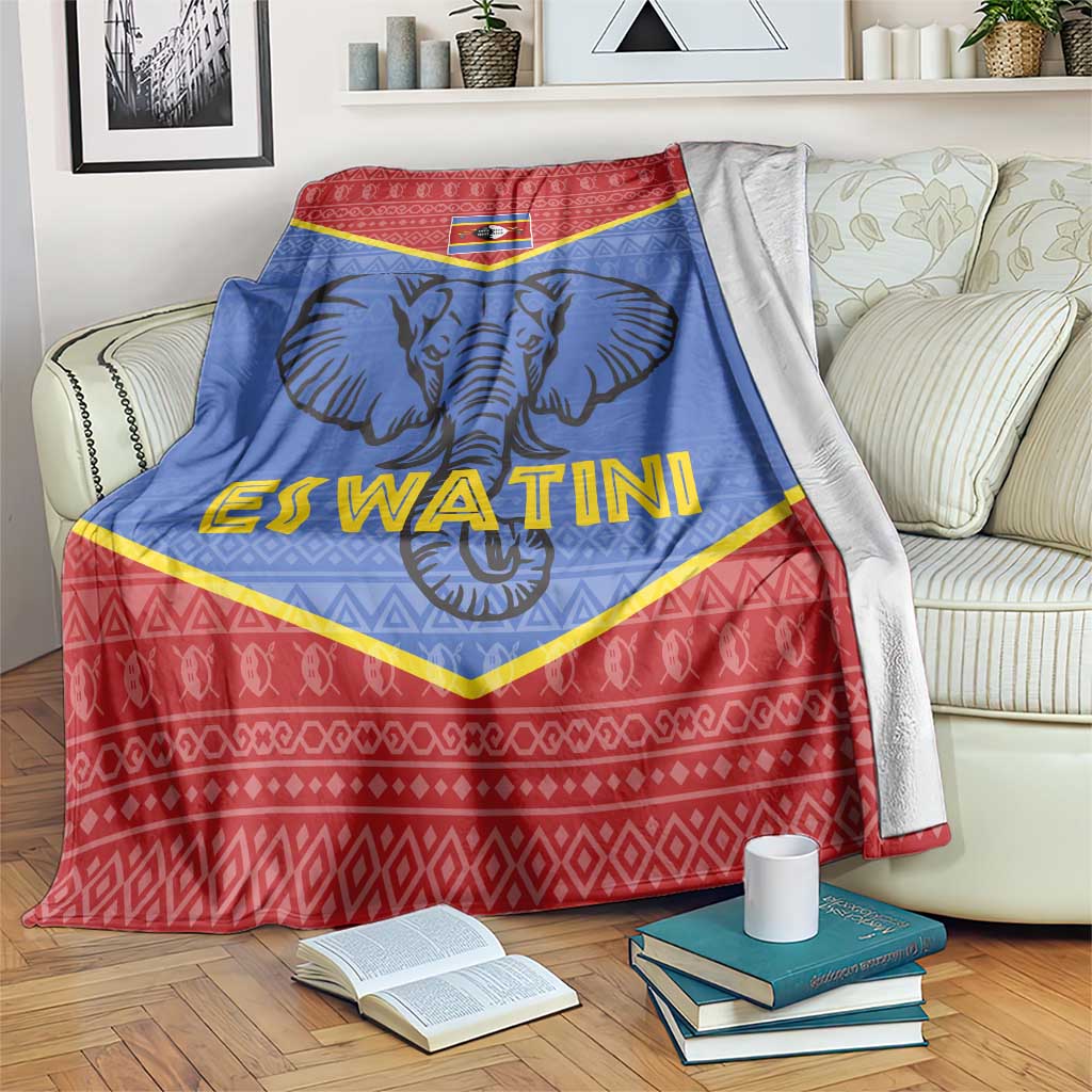 Eswatini Elephant Blanket with Tribal Print and National Flag Details