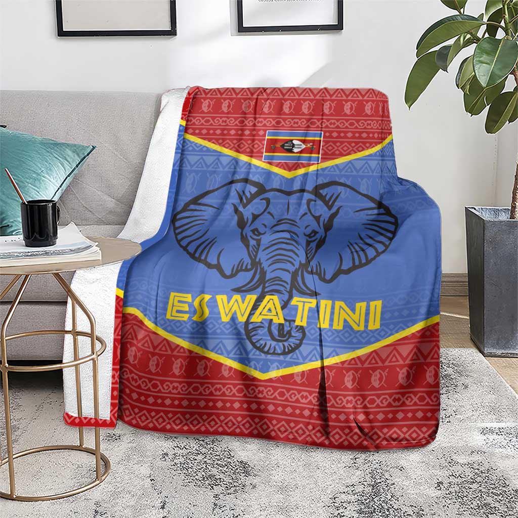Eswatini Elephant Blanket with Tribal Print and National Flag Details