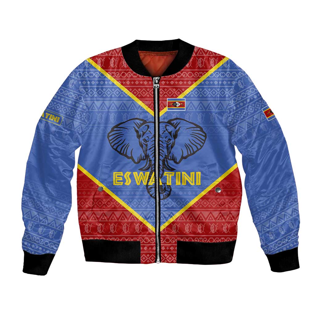 Eswatini Elephant Bomber Jacket with Tribal Print and National Flag Details