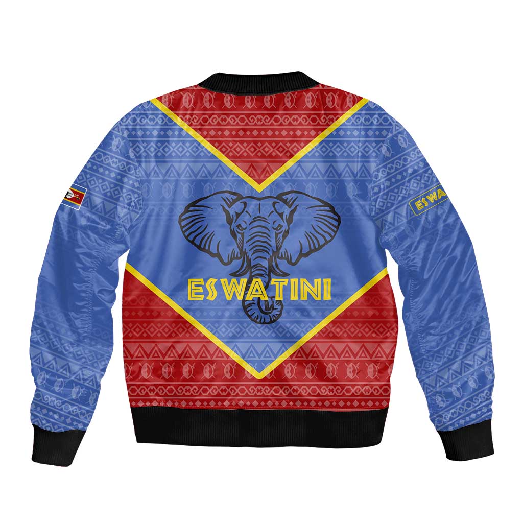 Eswatini Elephant Bomber Jacket with Tribal Print and National Flag Details