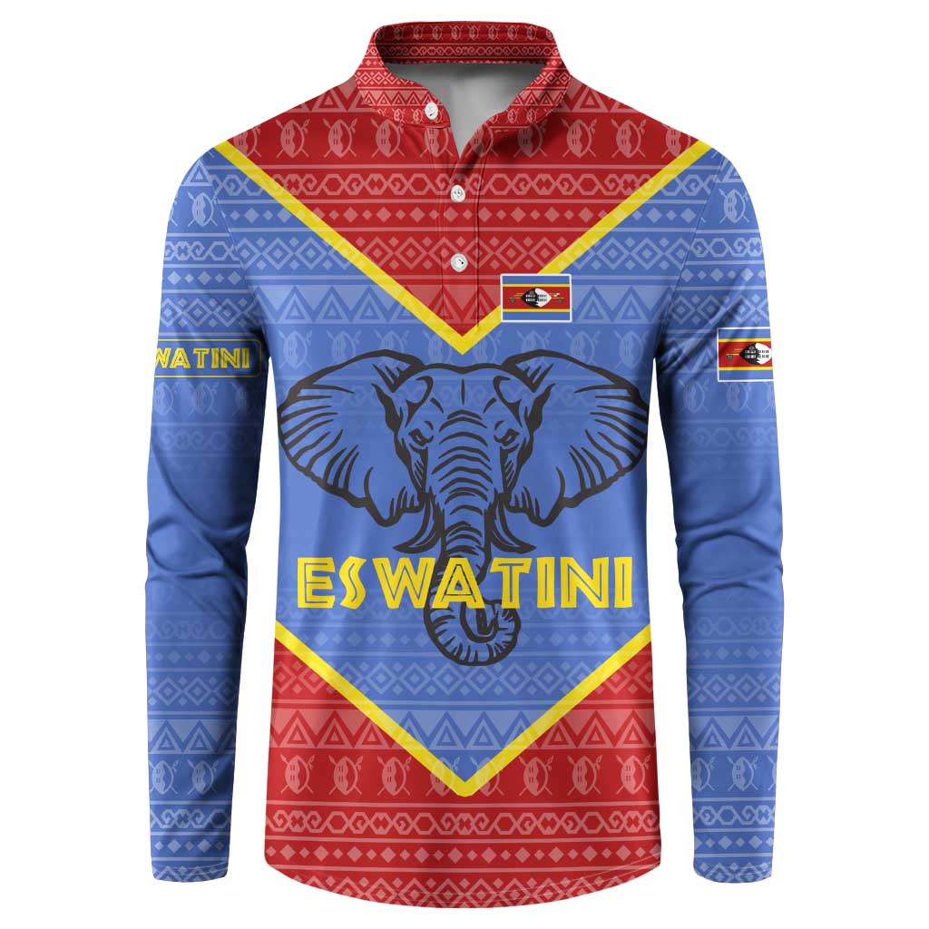 Eswatini Elephant Button Sweatshirt with Tribal Print and National Flag Details