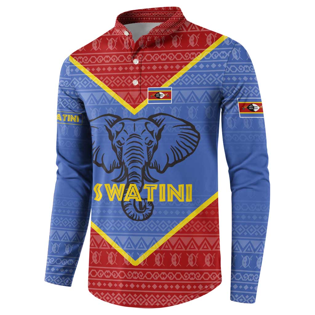 Eswatini Elephant Button Sweatshirt with Tribal Print and National Flag Details
