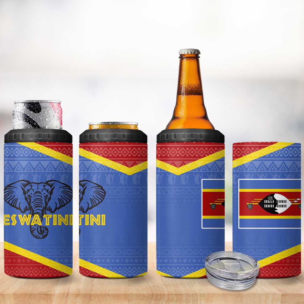 Eswatini Elephant 4 in 1 Can Cooler Tumbler with Tribal Print and National Flag Details