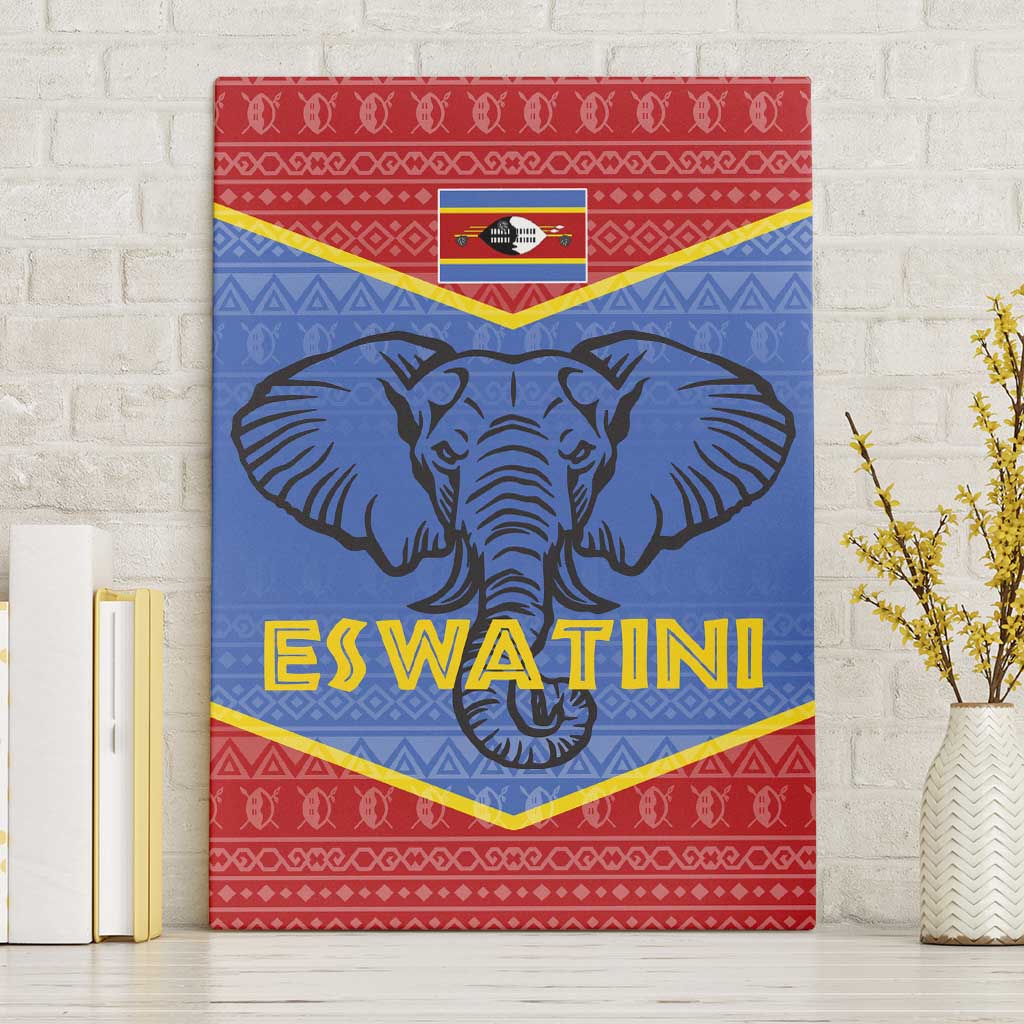 Eswatini Elephant Canvas Wall Art with Tribal Print and National Flag Details