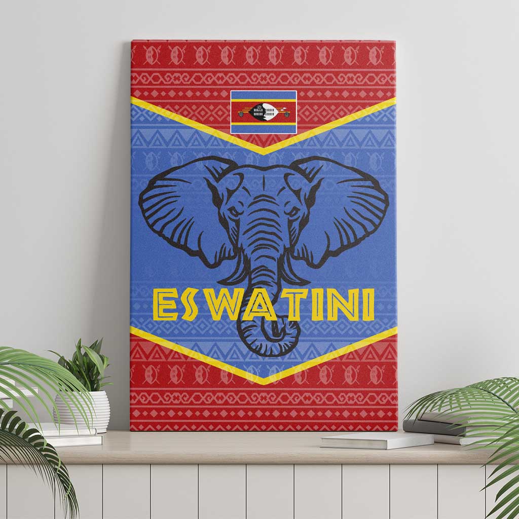 Eswatini Elephant Canvas Wall Art with Tribal Print and National Flag Details