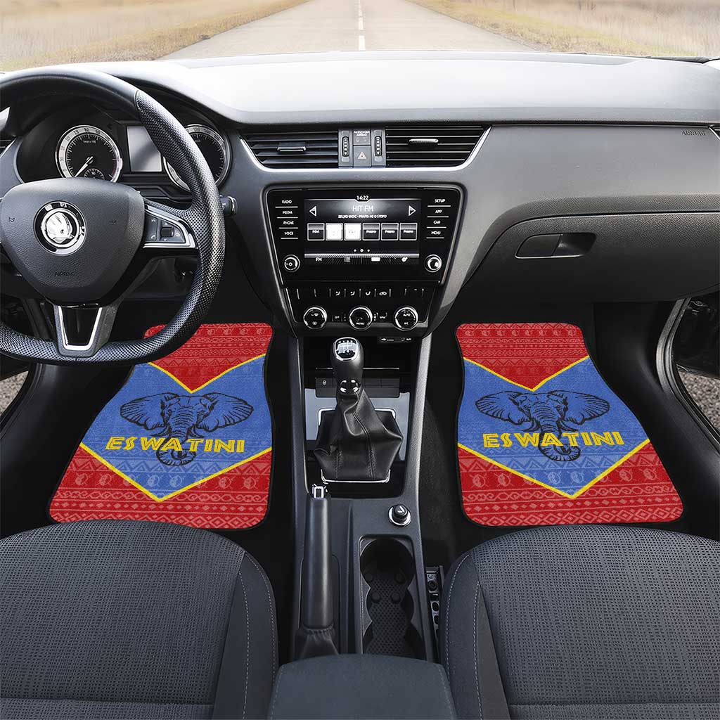 Eswatini Elephant Car Mats with Tribal Print and National Flag Details