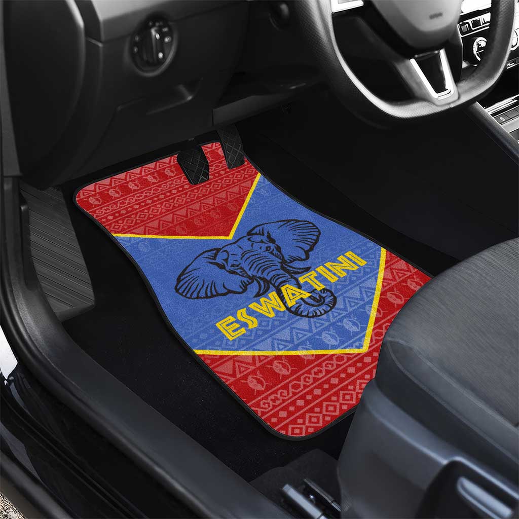 Eswatini Elephant Car Mats with Tribal Print and National Flag Details