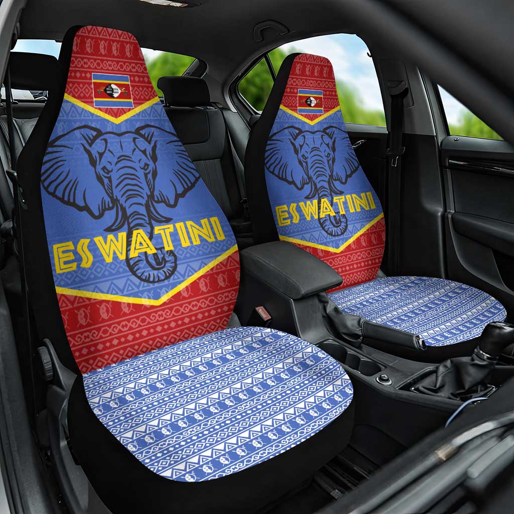 Eswatini Elephant Car Seat Cover with Tribal Print and National Flag Details