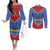 Eswatini Elephant Couples Matching Off The Shoulder Long Sleeve Dress and Long Sleeve Button Shirt with Tribal Print and National Flag Details