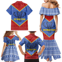 Eswatini Elephant Family Matching Mermaid Dress and Hawaiian Shirt with Tribal Print and National Flag Details