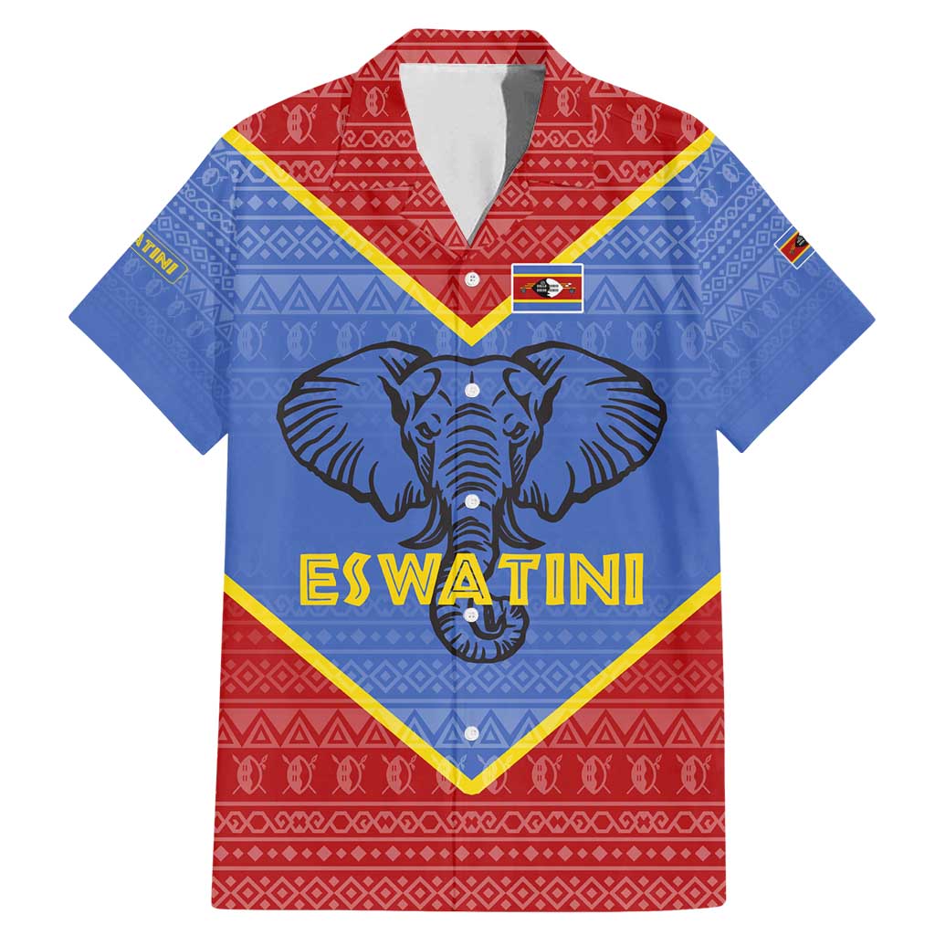 Eswatini Elephant Family Matching Mermaid Dress and Hawaiian Shirt with Tribal Print and National Flag Details